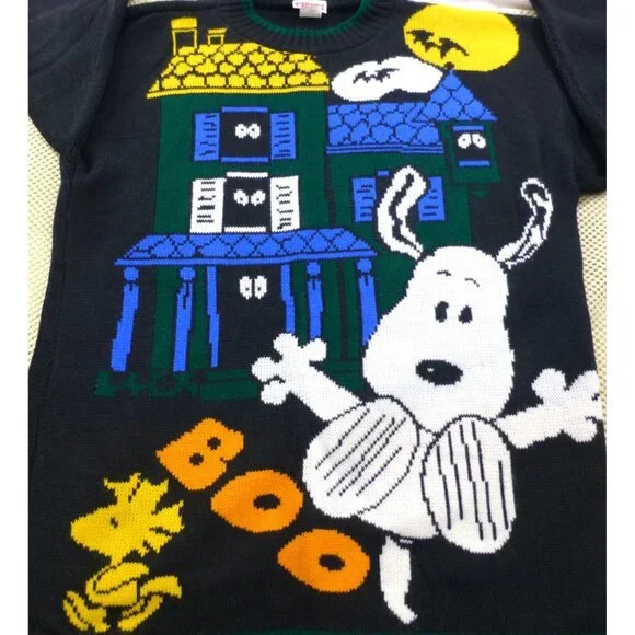 VTG Snoopy & Friends Halloween Boo Sweater Medium Made In USA Ghost & Haunted Ho - Picture 7 of 10
